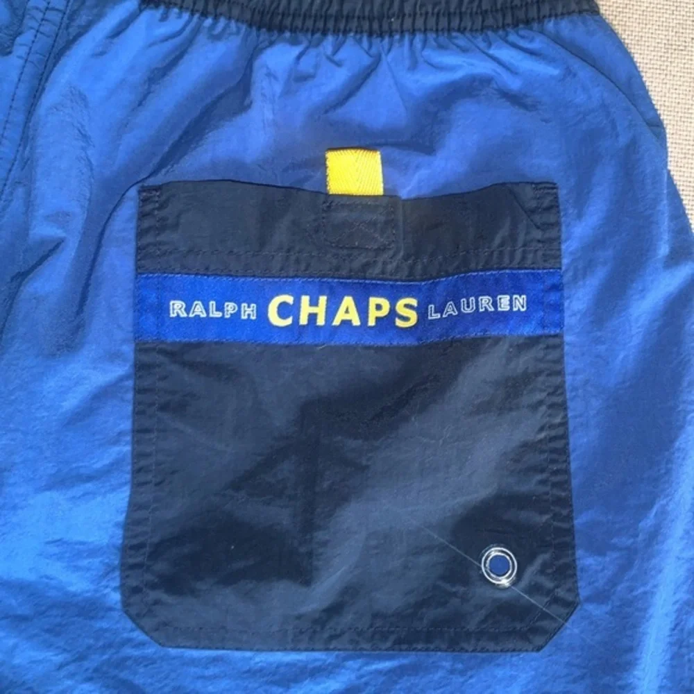 Men's Large Vintage Chaps Ralph‎ Lauren Blue Swim Trunk Bottoms  With Pocket